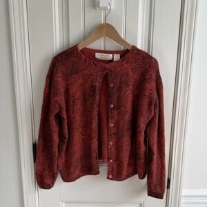 Vintage Tally- Ho Red/Rust Wool Button Cardigan Paisley Design Size 2X
